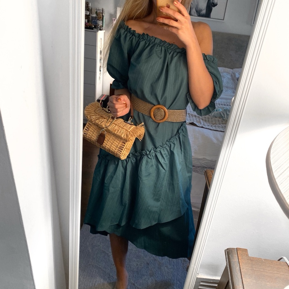 🍃 BOHO GREEN ASYMMETRICAL RUFFLE LOOSE FIT DRESS! - Picture 7 of 7